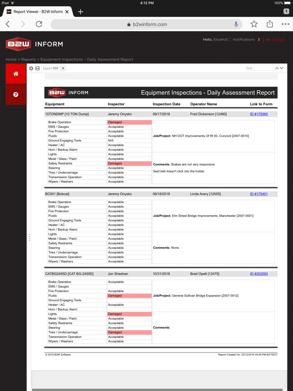 screenshot of B2W Inform